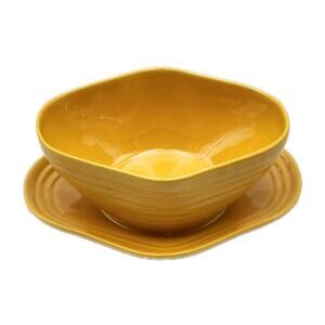 Bauer California Pottery Ringware Gravy Boat Yellow Attached Underplate VTG 1945